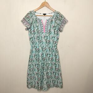 Talbots Floral Dress Cotton Short Sleeve Green Light Blue Pink